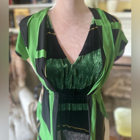 Anthropologie - A Common Thread Geometric print Silk and velvet dress Medium GUC - Picture 3 of 11